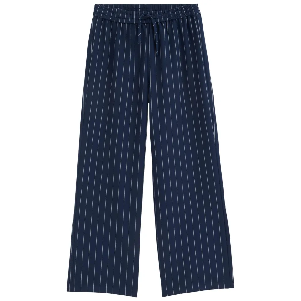 WE Fashion straight leg gestreepte pantalon donkerblauw, foto 2
