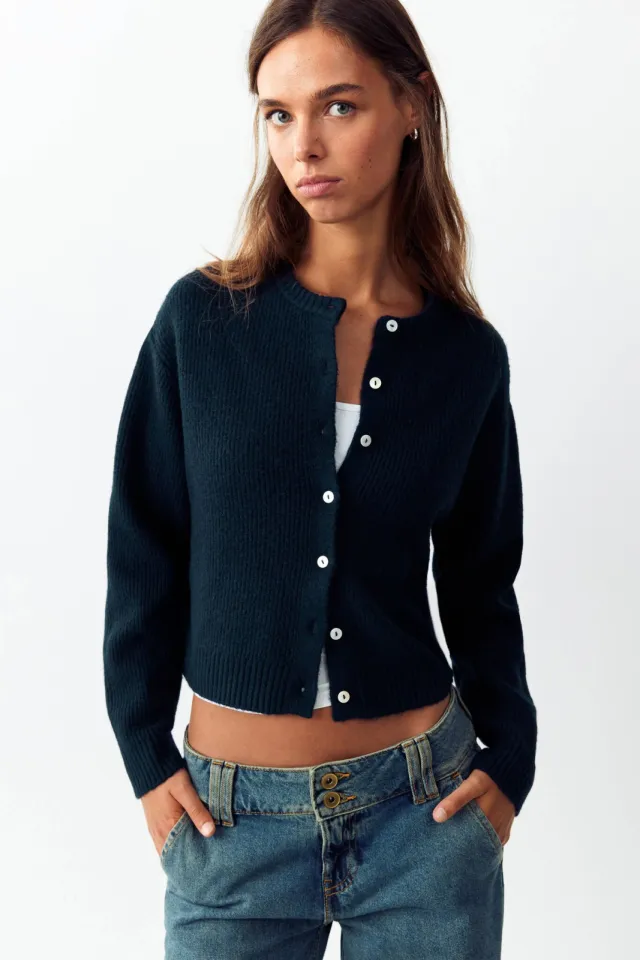 Mango TEEN gebreid vest met wol - marineblauw