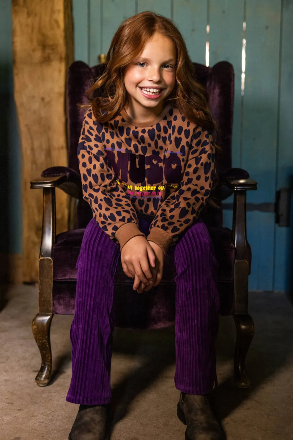 LOOXS little rechtvallende sweater met hartjes - bruin