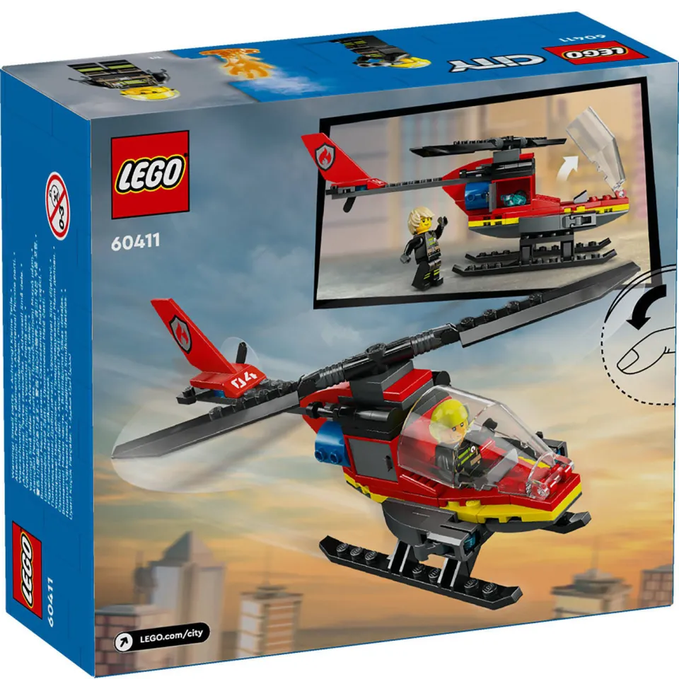Lego City Brandweerhelikopter Reddingsvoertuig Speelgoed met Minifiguur van Piloot 60411, foto 4