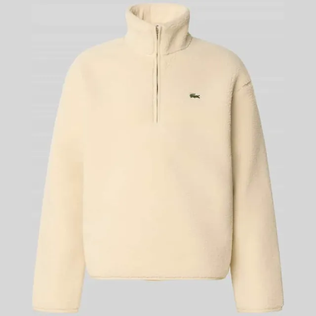 Lacoste Regular fit sweatshirt met schipperskraag beige gemêleerd