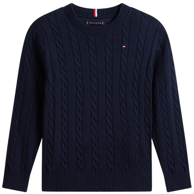 Tommy Hilfiger gebreide kabeltrui met logo - donkerblauw