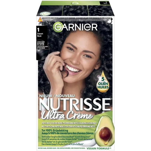 Garnier Nutrisse Crème permanente haarverf 1 zwart 10 Zwart