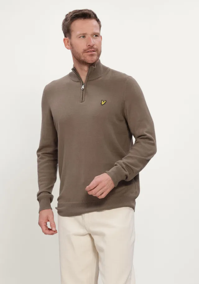 Lyle & Scott Heren Truien & Vesten Cotton Merino Quarter Zip Jumper - Bruin