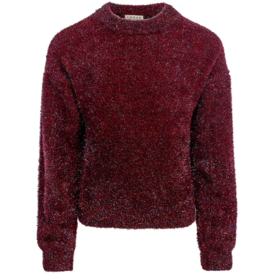 LOOXS little rechtvallende gebreide sweater - donkerrood, foto 3