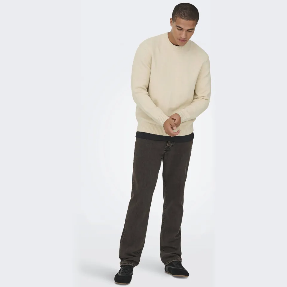 Only & Sons regular fit gebreide trui met wol - oatmeal, foto 4