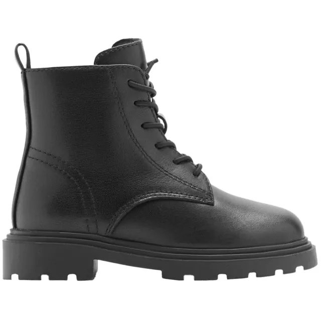 Mango Kids leren enkelboots met profielzool - zwart