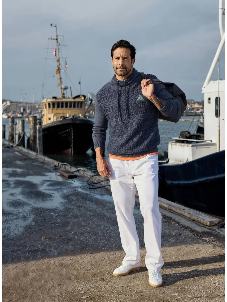 Jan Vanderstorm +FIT Collectie trui met ingebreid patroon donkerblauw, foto 3