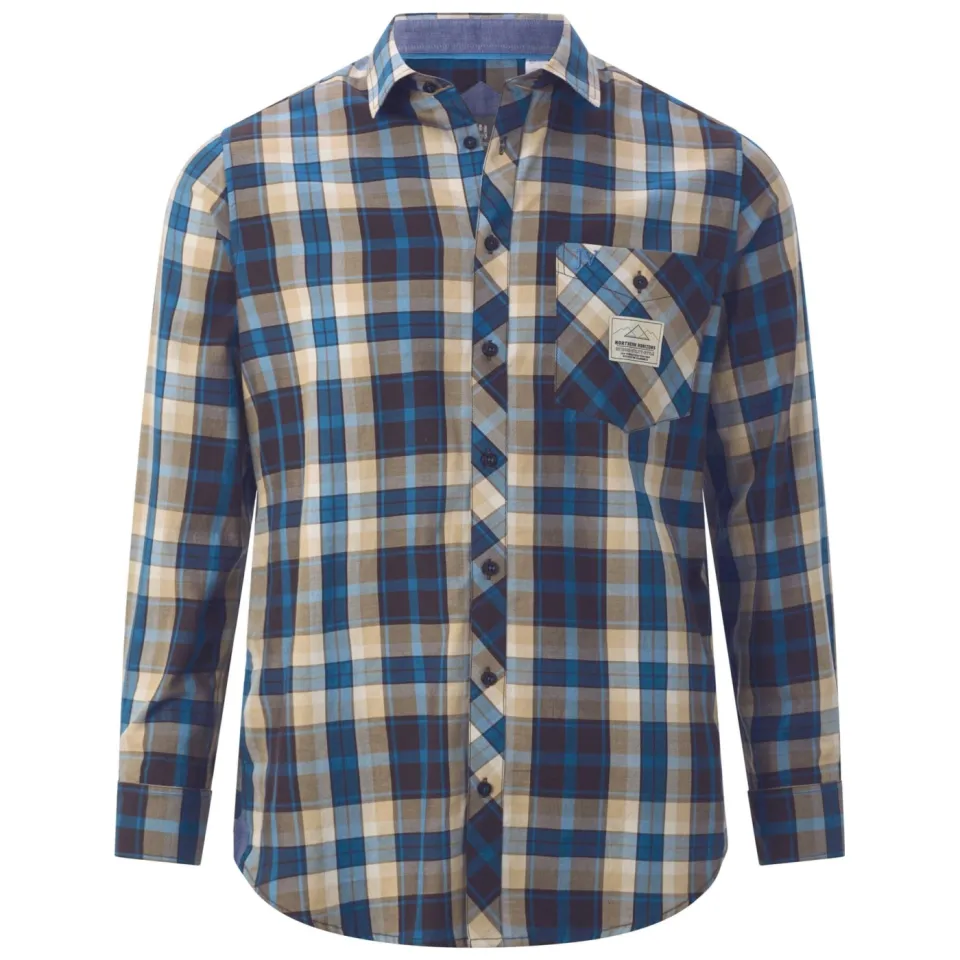 Jan Vanderstorm casual overhemd NORLUND Plus bruin/blauw, foto 2