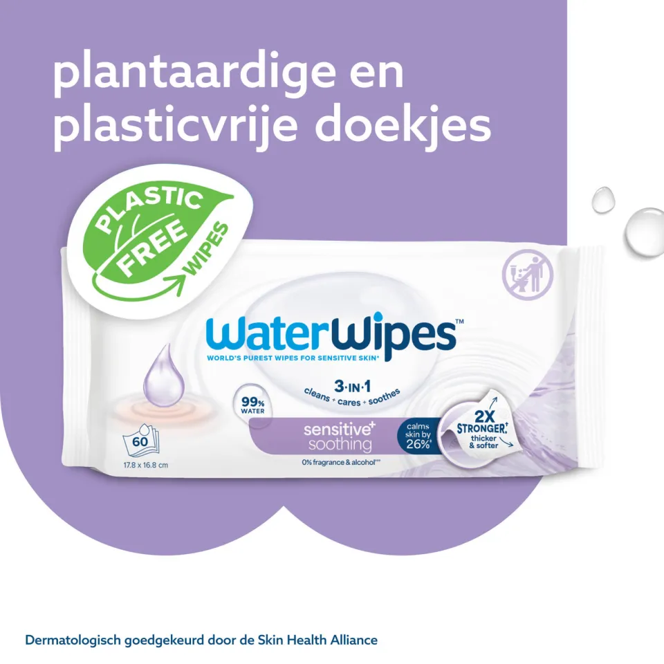 WaterWipes Soothing Clean doekjes - Voordeeldoos 12 x 60 - Plasticvrij - Gevoelige huid, foto 3