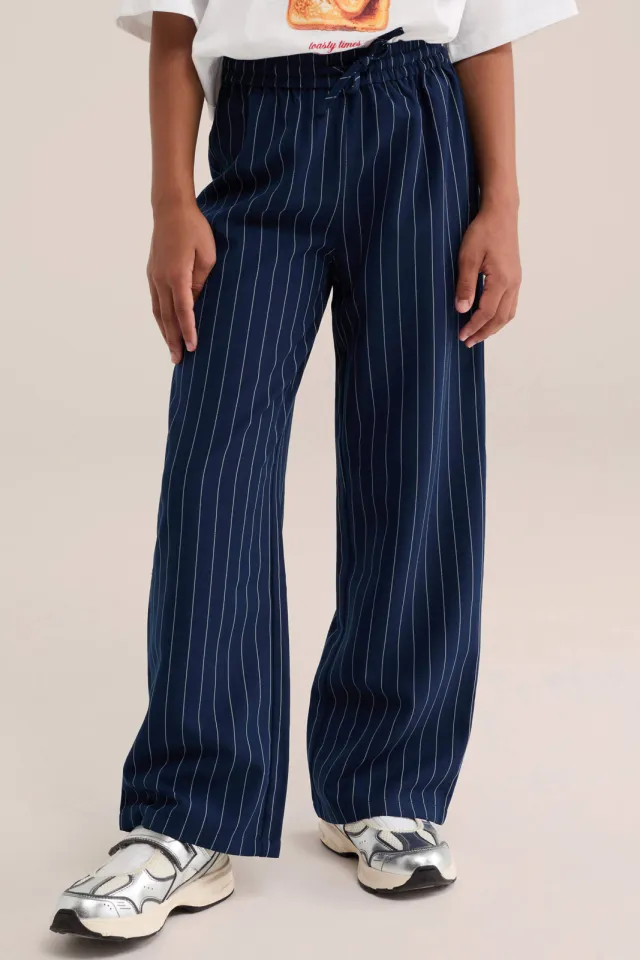 WE Fashion straight leg gestreepte pantalon donkerblauw, foto 4