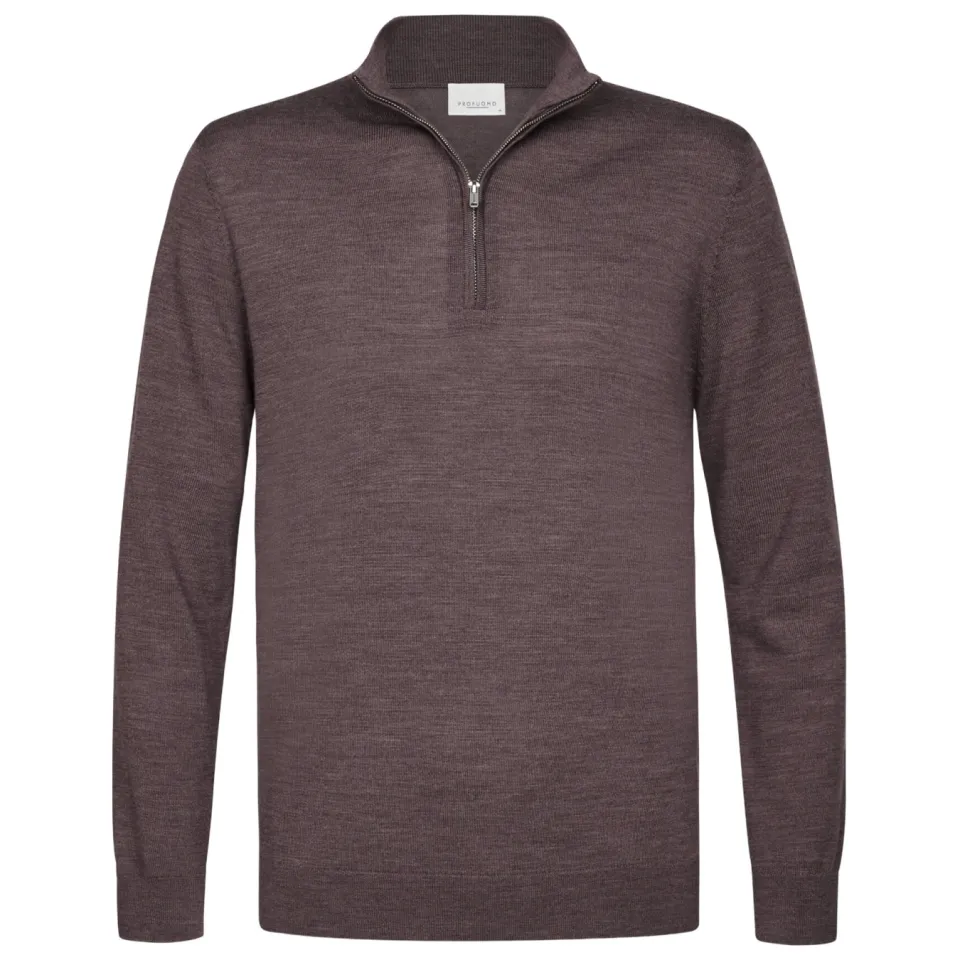 Profuomo wollen regular fit gebreide gemêleerde trui - aubergine, foto 2