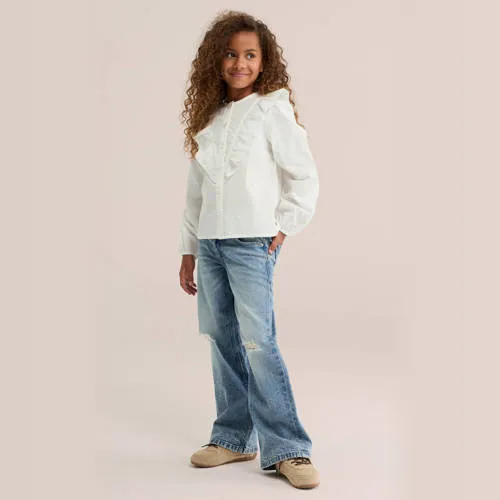WE Fashion blouse met ruches ecru ronde hals, foto 3