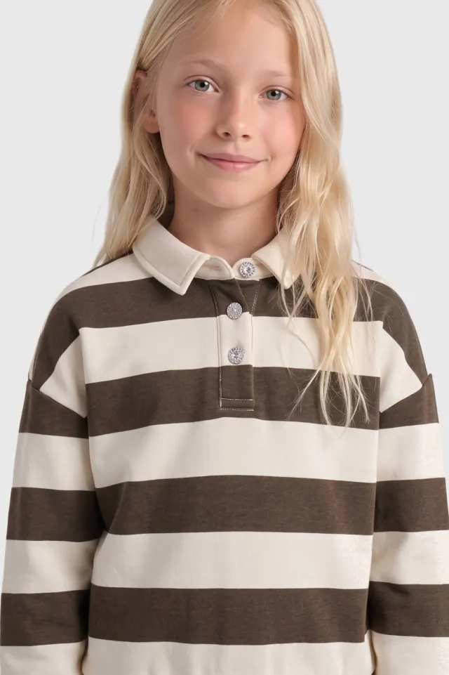 Only KIDS ONLY GIRL gestreepte sweater - ecru/donkerbruin ecru / donkerbruin