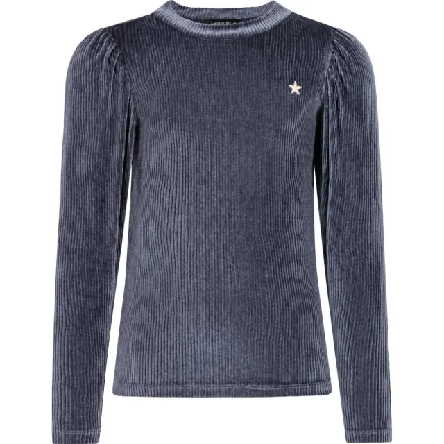 Like Flo fluwelen getailleerde longsleeve grijsblauw, foto 2