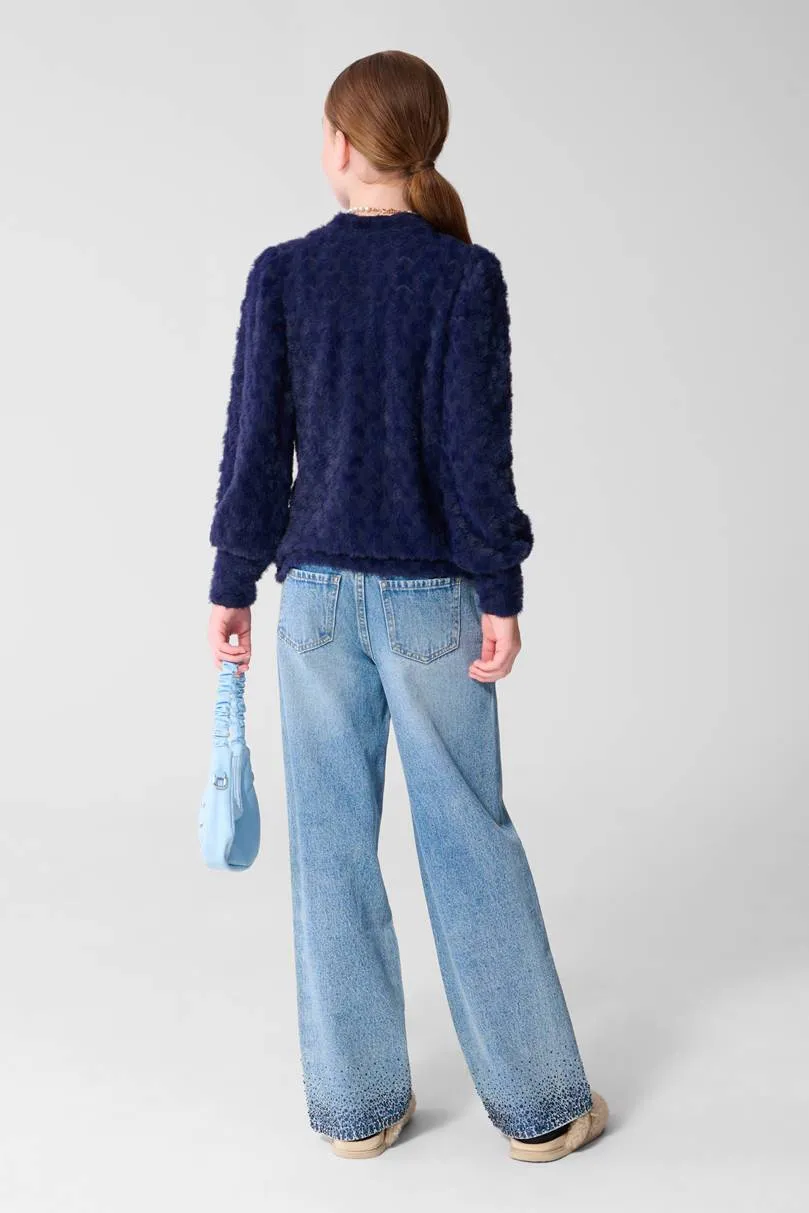 Shoeby imitatiebont longsleeve donkerblauw