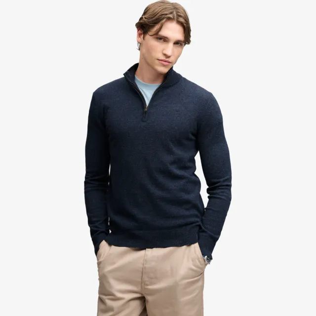 Superdry wollen regular fit gebreide trui - donkerblauw Rich Navy Marl