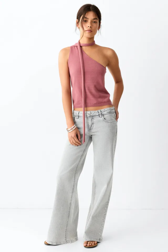 Mango TEEN wide leg jeans met studs - grijs Grey denim