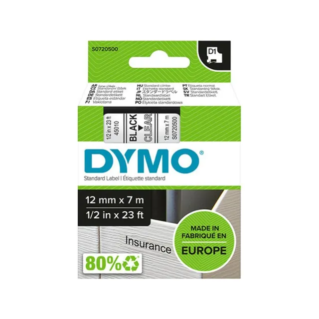 Dymo 45010 (S0720500) Tape Zwart op transparant (12 mm), foto 2