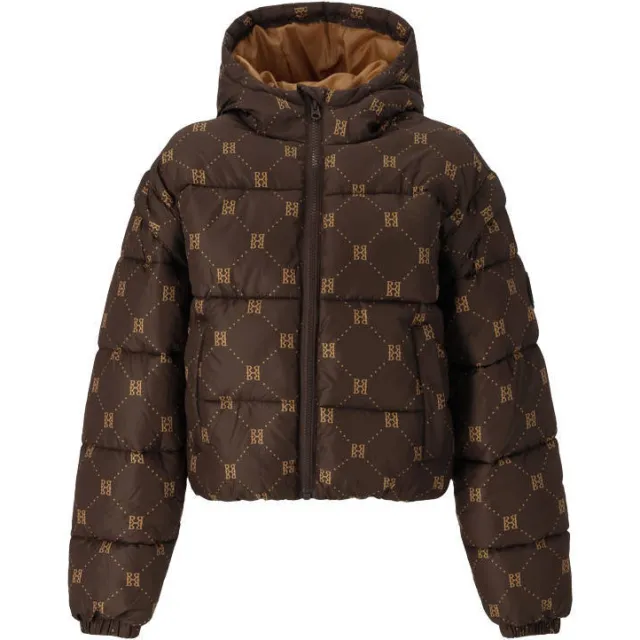 Retour Jeans Deb gewatteerde puffer winterjas met print donkerbruin