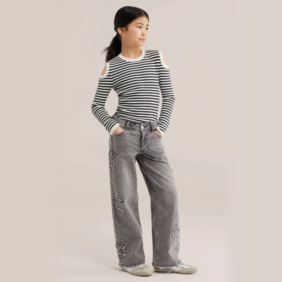 WE Fashion katoenen gestreepte gebreide trui met cut-out - ecru, foto 3
