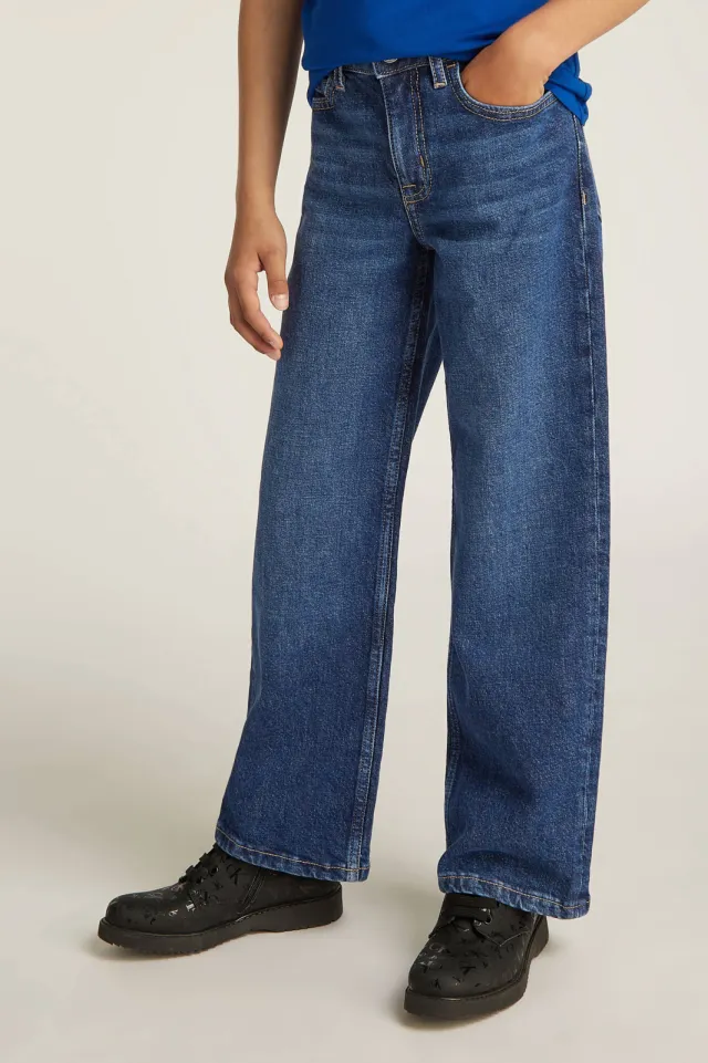 Calvin Klein high waist wide leg jeans dark blue denim, foto 3