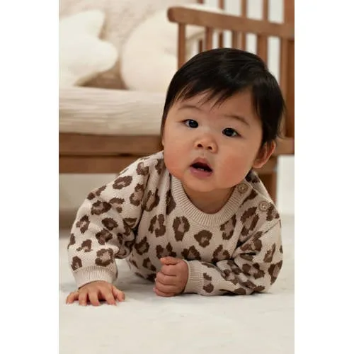 Feetje gebreide sweater met panterprint - zand, foto 2