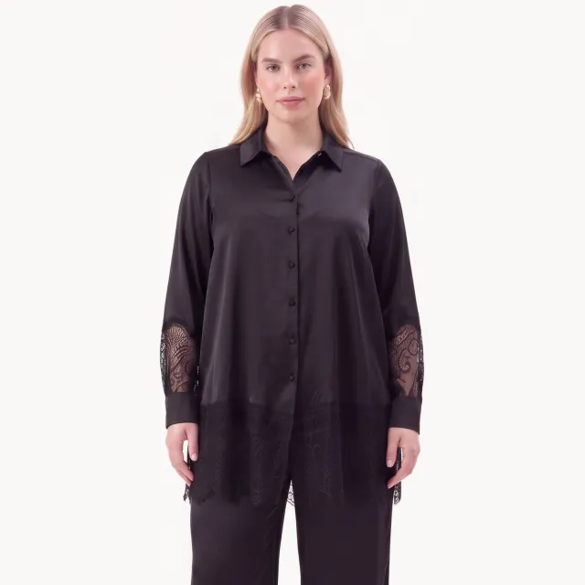 Yoek blouse A-lijn SATIN zwart, foto 3