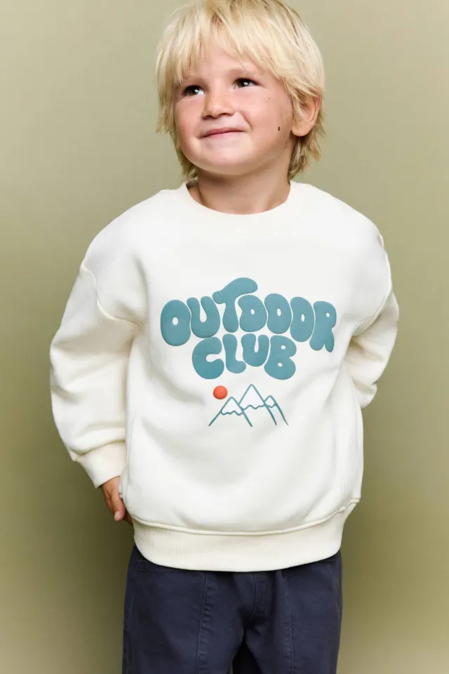 Mango Kids rechtvallende sweater met tekst - ecru
