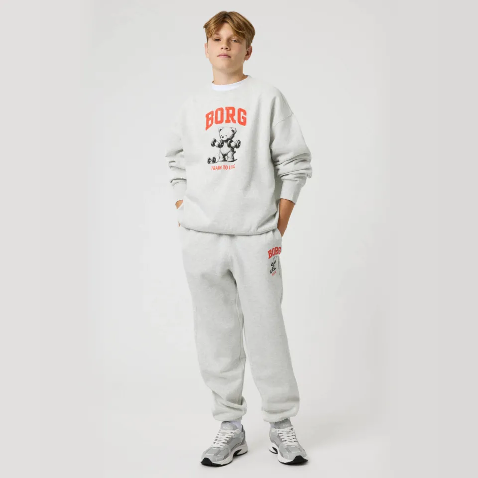 Björn Borg joggingbroek met logo lichtgrijs melange