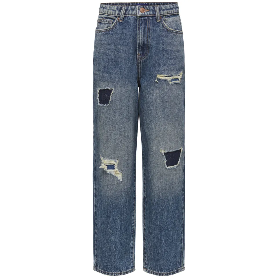 Only & Sons JUNIOR OSJEDGE ripped straight leg jeans met slijtage - donkerblauw denim Dark blue denim
