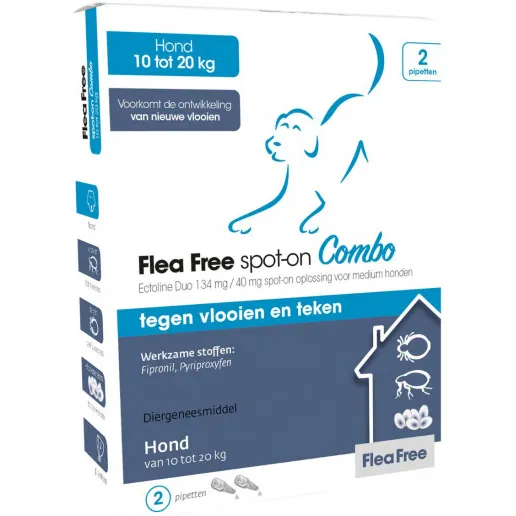 Flea Free Spot-On Combo voor honden 10 - 20 kg 4 pipetten