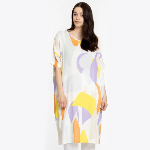 Yoek Flowly jurk met grafische print wit
