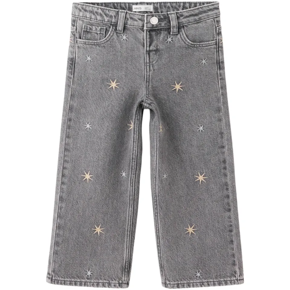 Mango Kids straight leg jeans met borduursels en sterren - grey denim, foto 2