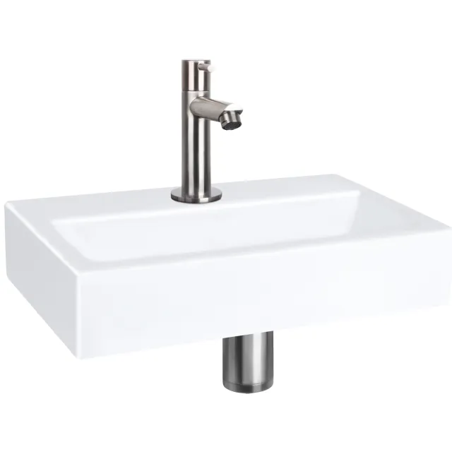 Differnz Fonteinset Differnz Flat Keramiek 38x24x7 cm Wit Met Rechte Kraan Mat Chroom