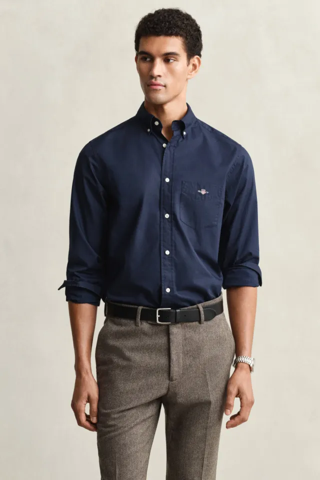 Gant regular fit poplin overhemd donkerblauw marine