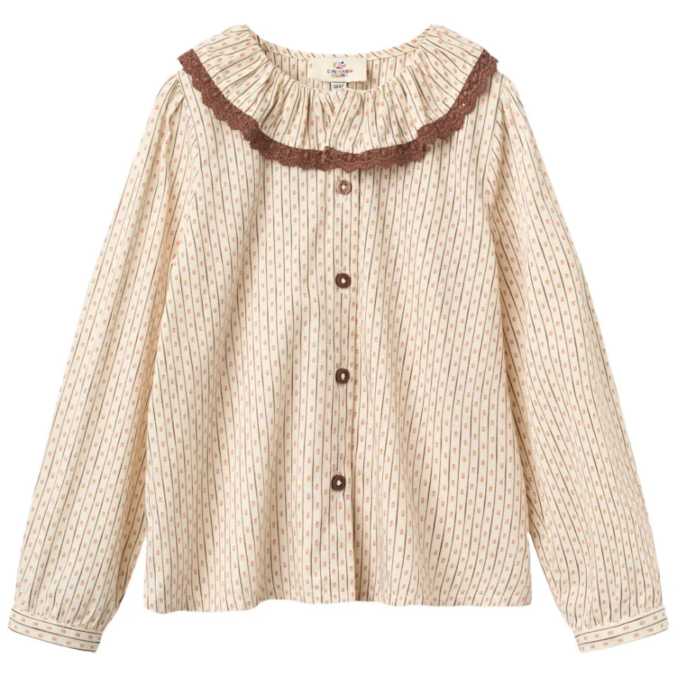Copenhagen Colors blouse met ruches en print zand/bruin, foto 2
