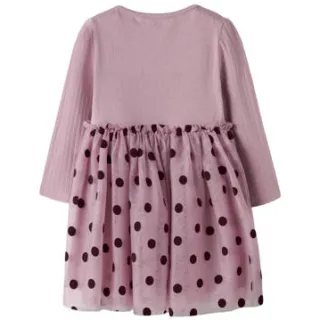 NAME IT MINI gebreide korte jurk met ruches en stippen roze, foto 2
