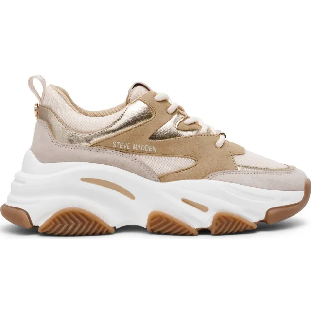 Steve Madden Progressive chunky leren sneakers beige/goud Brons