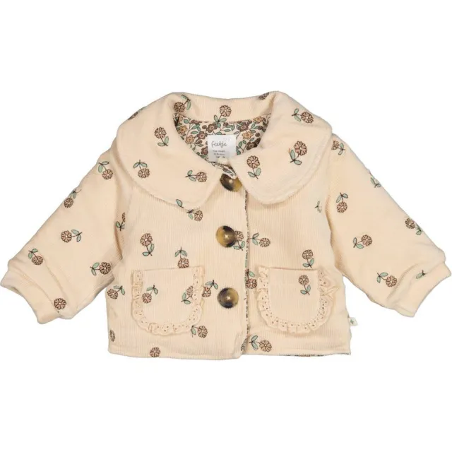 Feetje Lucky Bloombird corduroy winterjas beige Beige/groen/beige