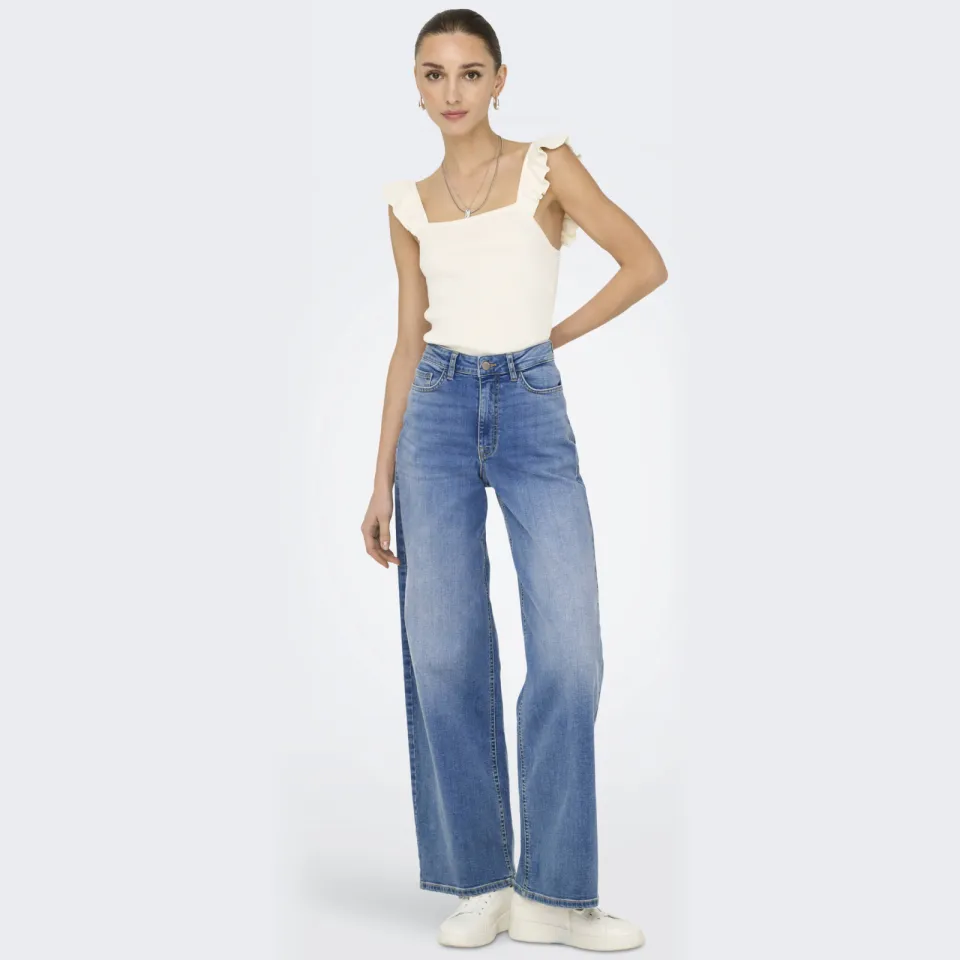 JDY high waist wide leg jeans JDYFELINA medium blue denim
