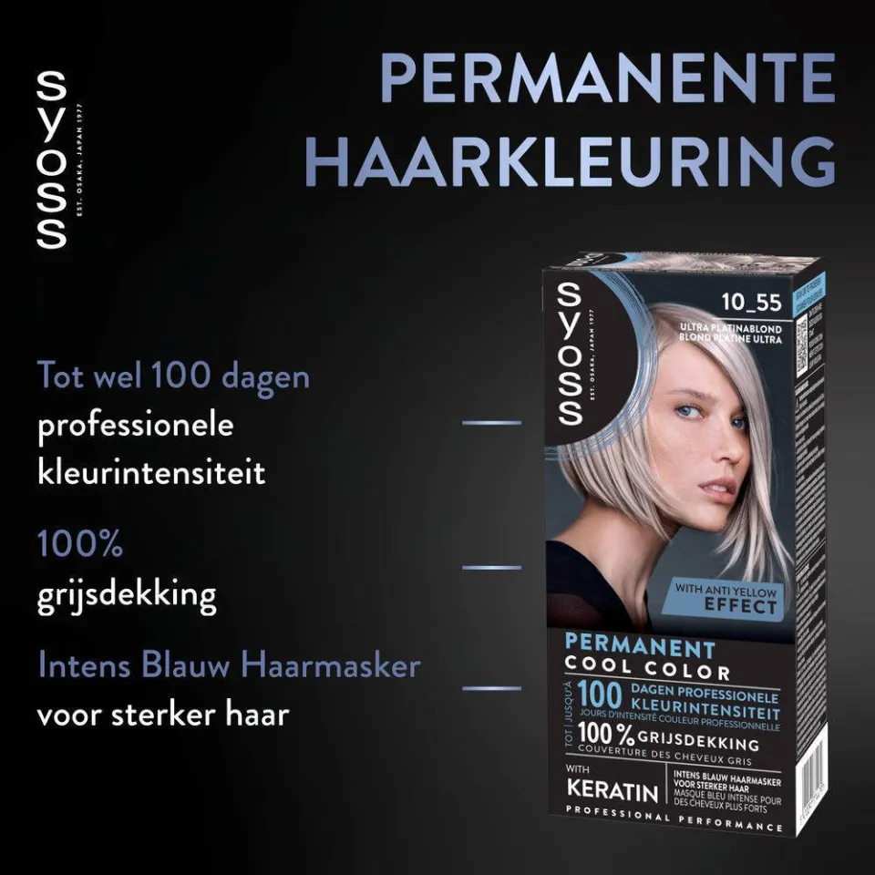 Syoss Permanent Cool Color Ultra Platina Blond 10-55 haarkleuring, foto 6