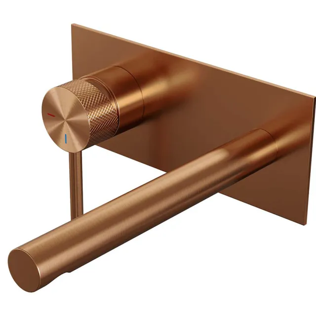 Brauer Inbouw Wastafelmengkraan Brauer Copper Carving Coldstart Rechte Uitloop Ronde Hendel Links Geborsteld Koper PVD Met Afdekplaat