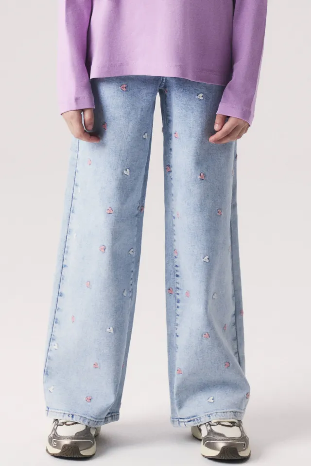 NAME IT KIDS wide leg jeans met hartjes light blue denim, foto 4
