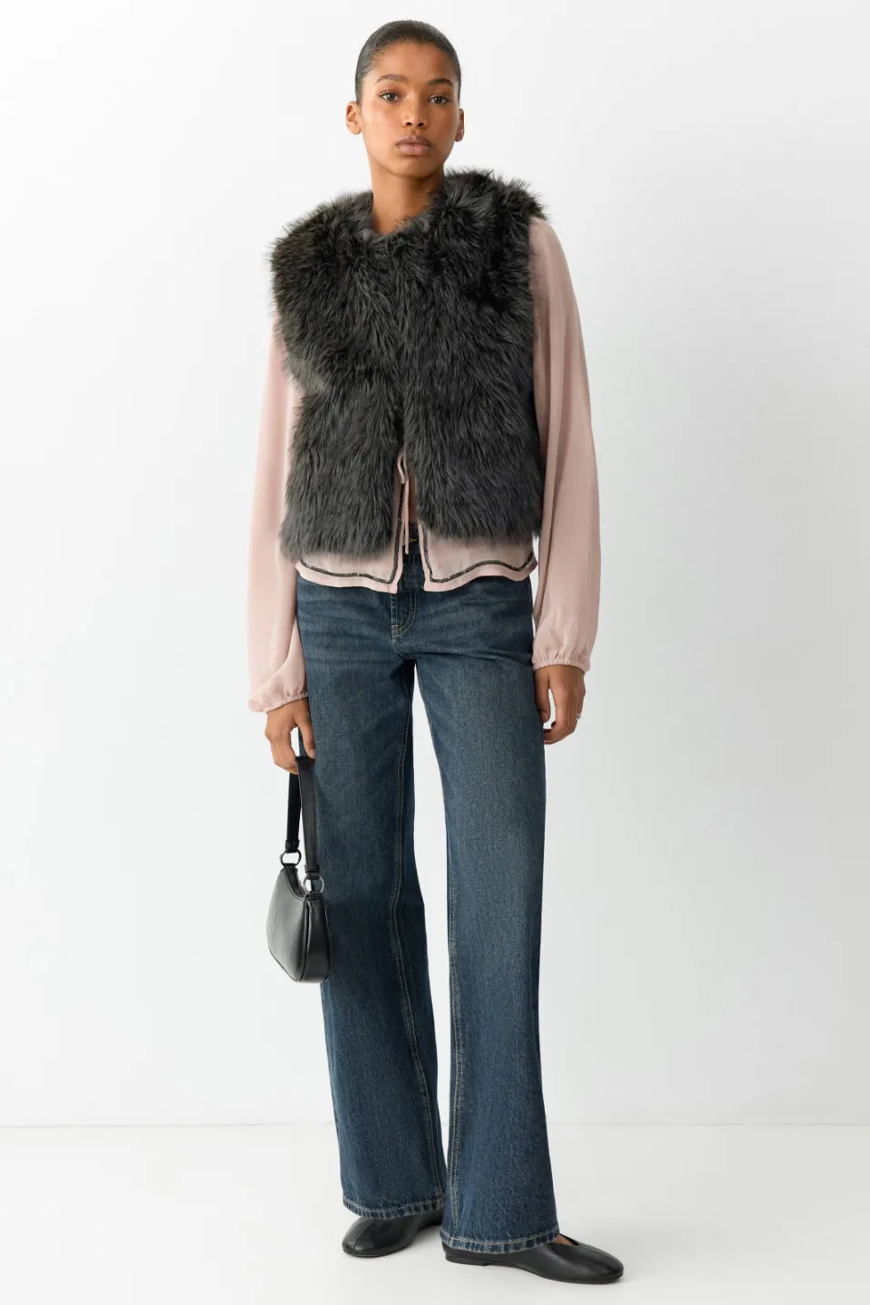 Mango Teen imitatiebont bodywarmer zwart