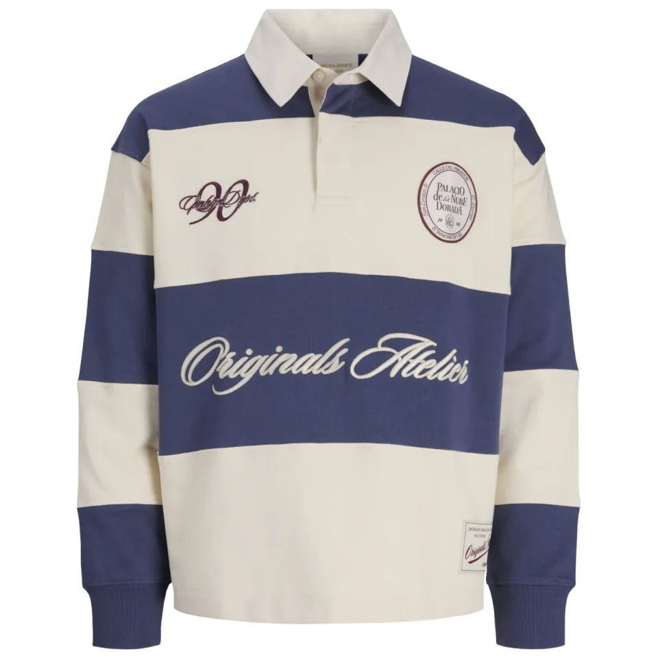 Jack & Jones JUNIOR gestreepte sweater met tekst - marineblauw/ecru, foto 2