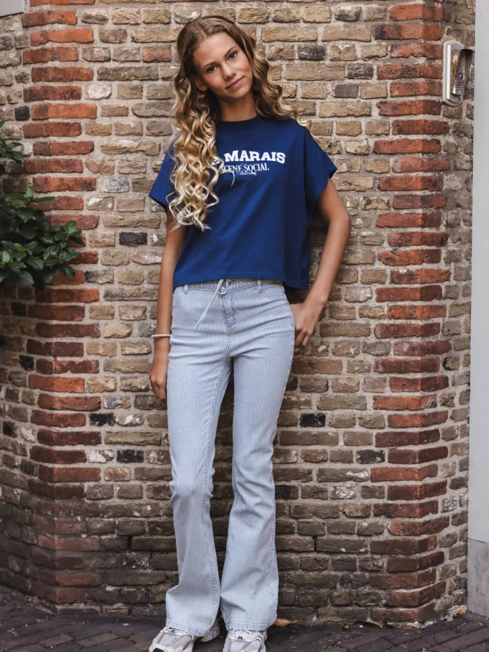 LOOXS 10sixteen gestreepte flared jeans light blue denim, foto 4