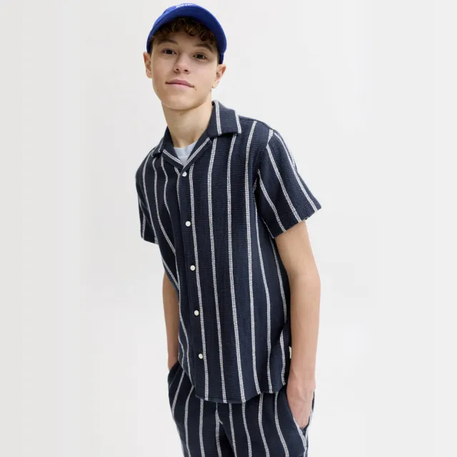 Jack & Jones JUNIOR relaxed casual overhemd donkerblauw Donkerblauw/wit
