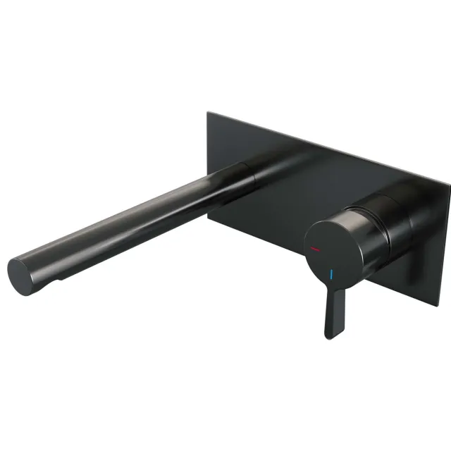 Brauer Inbouw Wastafelmengkraan Brauer Gunmetal Edition Coldstart Rechte Uitloop Halfronde Hendel Rechts Geborsteld Gunmetal PVD Met Afdekplaat