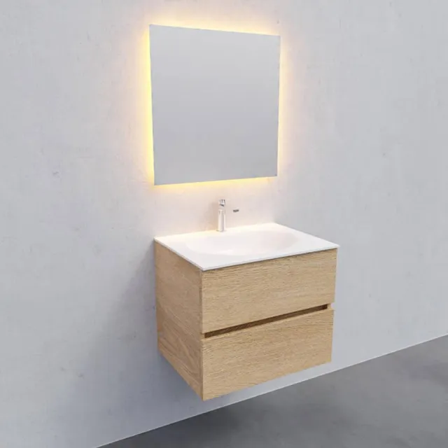Boss & Wessing Badkamermeubel Solid Surface AQS Stockholm 60x46 cm Wood Washed Oak Boss & Wessing Houtlook